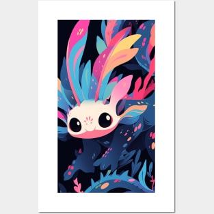 Cute Axolotl Anime Art Design | Cute Animals | Axolotl Hentaii Chibi Kawaii Design Posters and Art